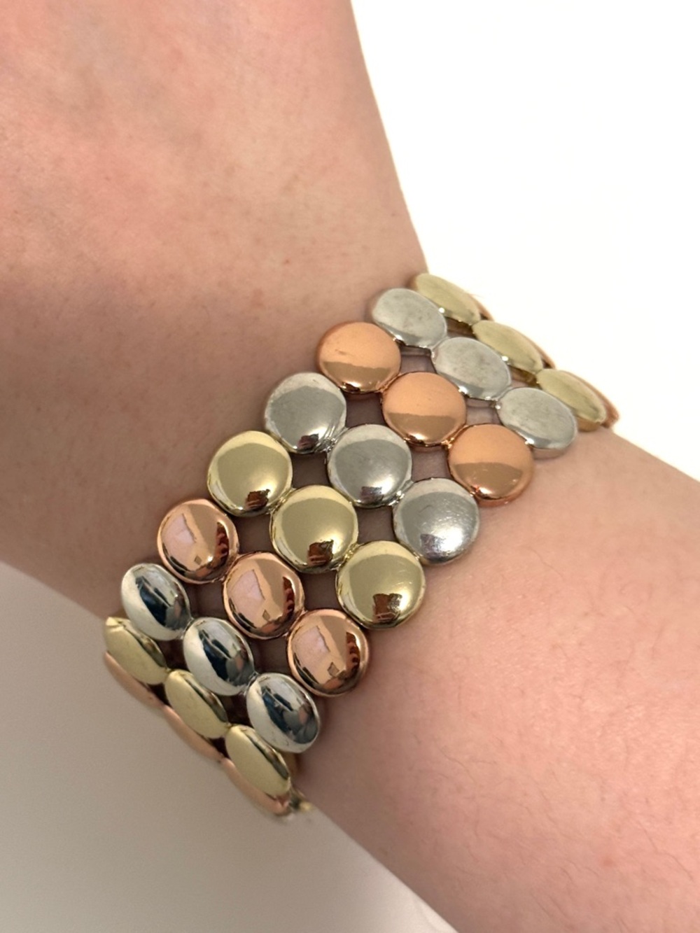 Tri-Tone Disc Stretch Bracelet - Gold, Silver & Rose Gold